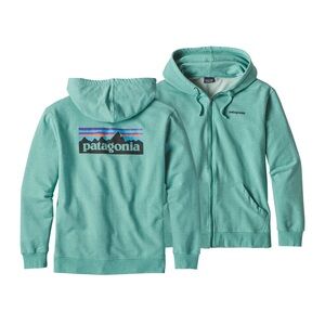 Patagonia P-6 Logo Full-Zip Hoody Mens SMALL Mint Green Sweatshirt Organic 39461